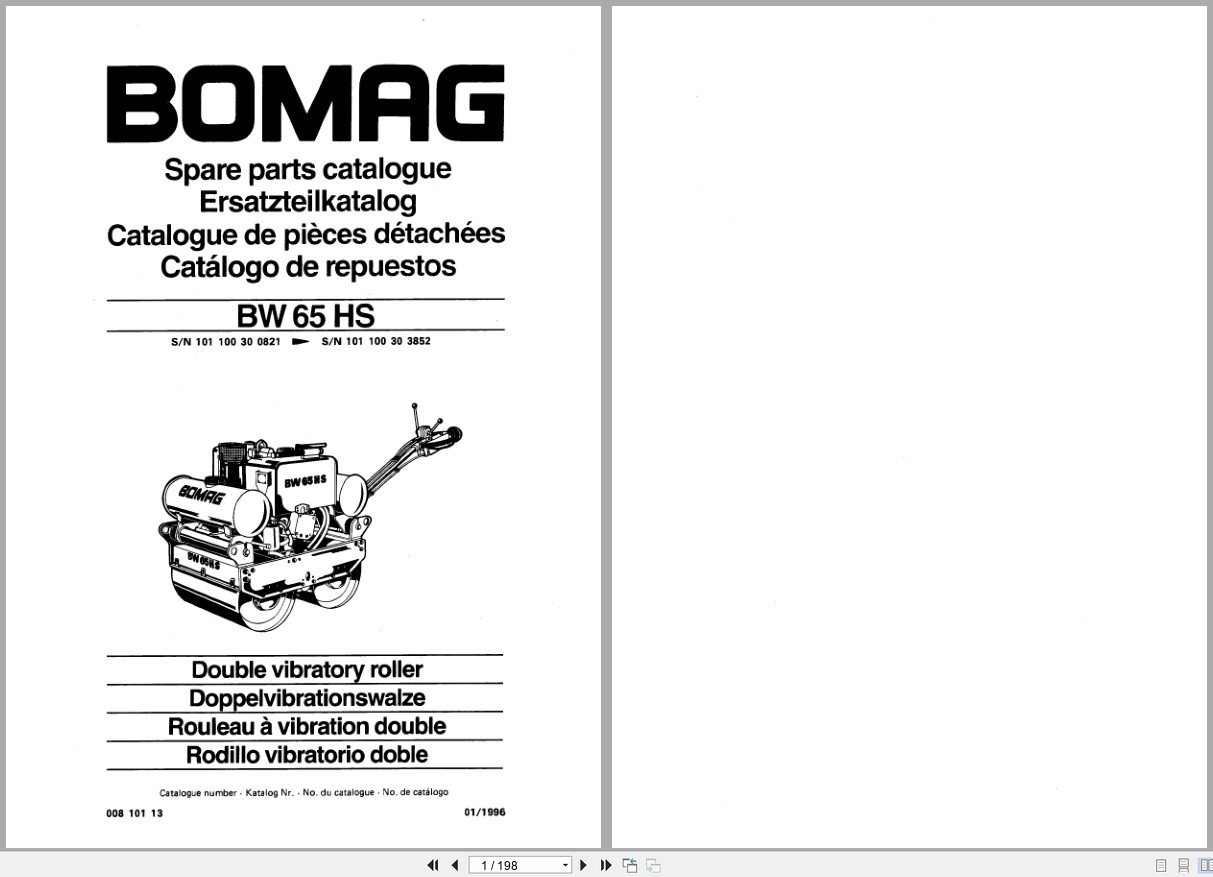 Bomag Double Vibratory Roller BW 65 HS Spare Parts Catalog 1996 EN DE FR (1)