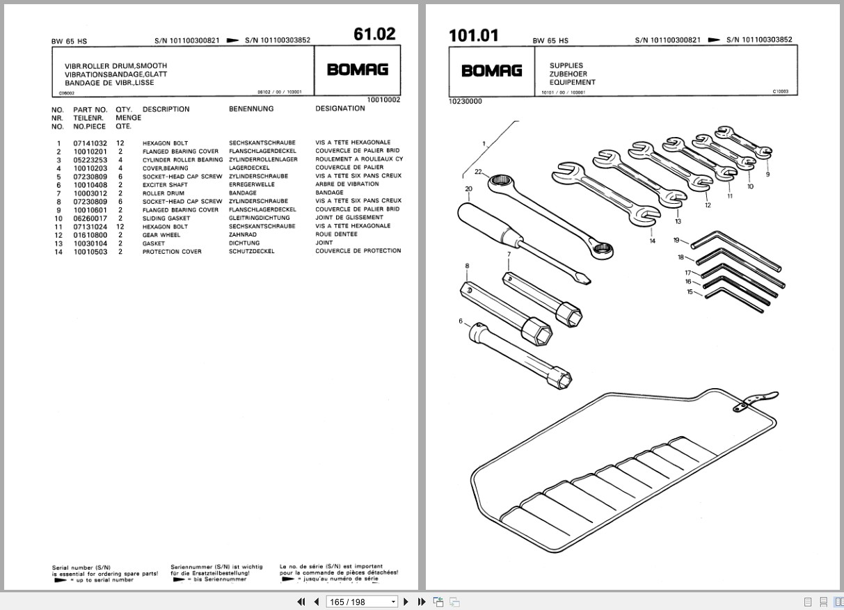 Bomag Double Vibratory Roller BW 65 HS Spare Parts Catalog 1996 EN DE FR (2)