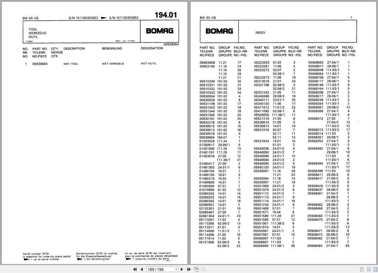 Bomag Double Vibratory Roller BW 65 HS Spare Parts Catalog 1996 EN DE FR (3)