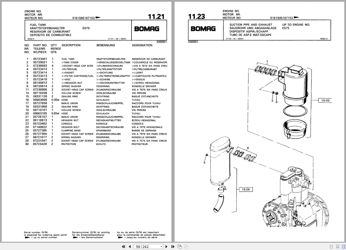 Bomag Double Vibratory Roller BW 65 S Spare Parts Catalog 00811405 2001 EN DE FR (3)