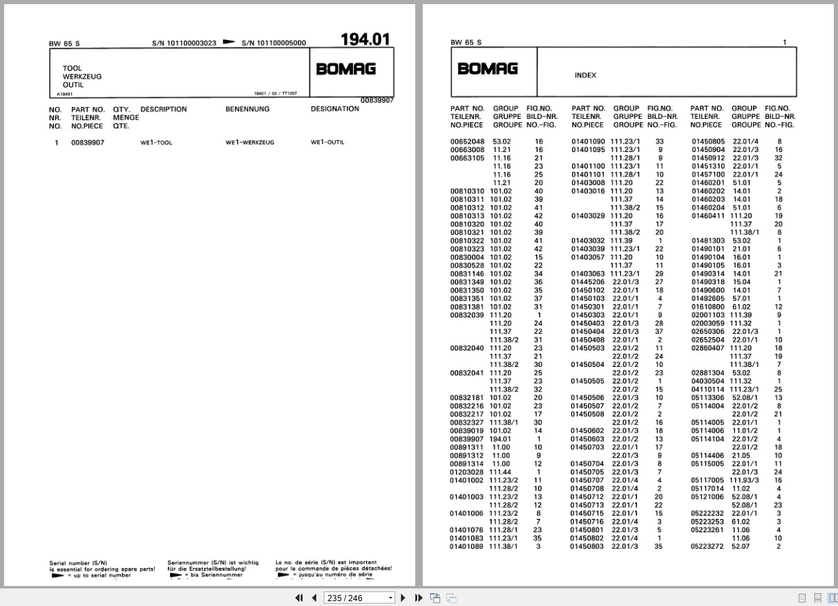 Bomag Double Vibratory Roller BW 65 S Spare Parts Catalog 2000 EN DE FR (2)