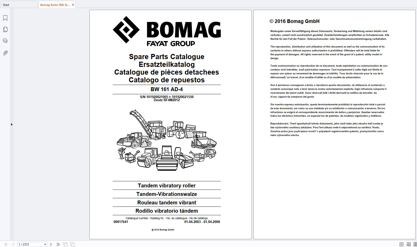 Bomag Roller BW 161 AD 4 Spare Parts Catalog 00817641 EN DE FR (1)
