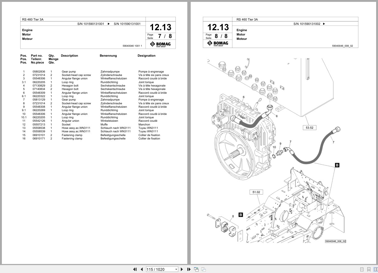Bomag Soil Stabilizer Asphalt Recycler RS 460 Tier 3A Spare Parts Catalog 2016 2017 EN DE FR (3)