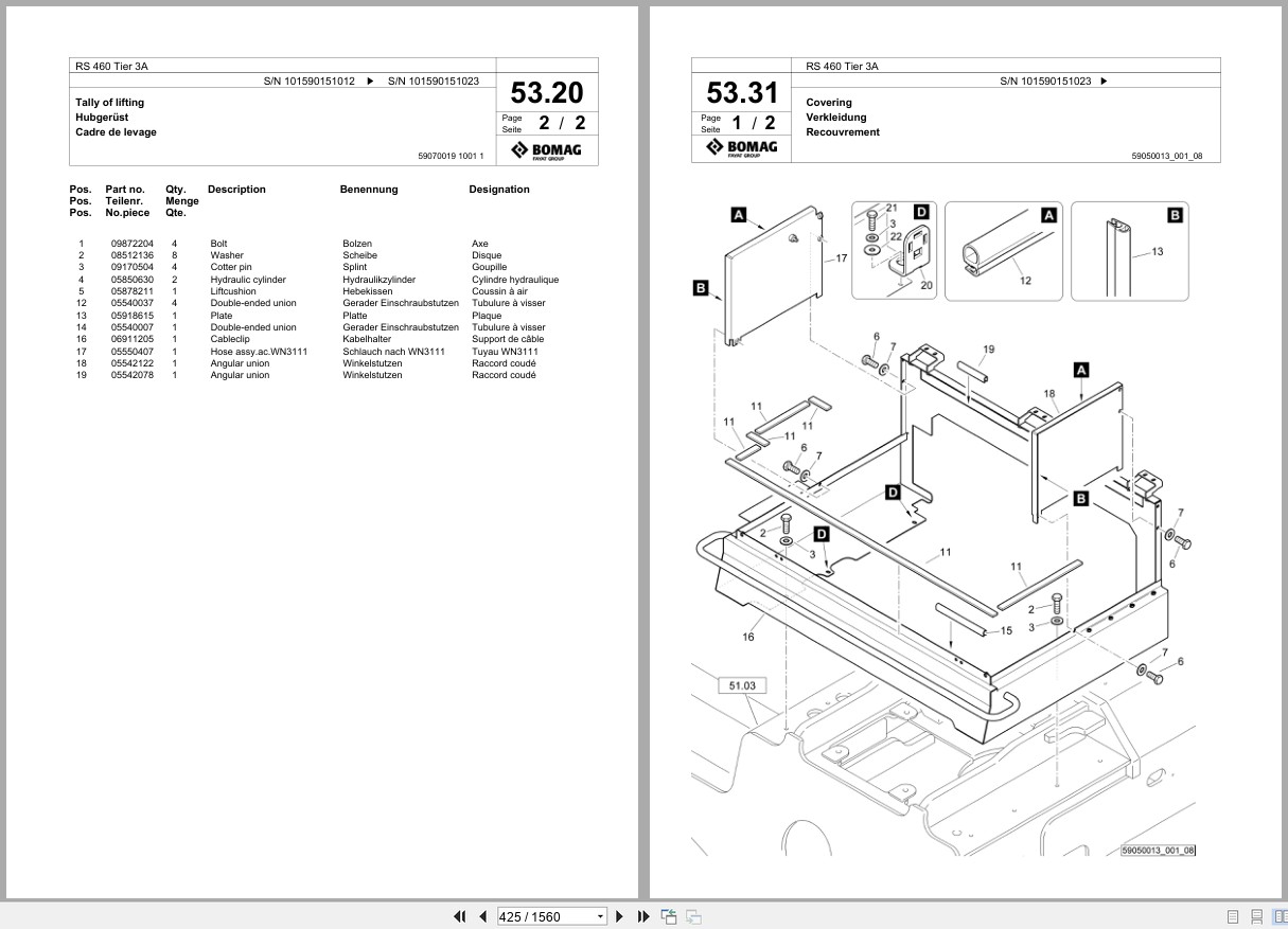 Bomag Soil Stabilizer Asphalt Recycler RS 460 Tier 3A Spare Parts Catalog 2020 2024 EN DE FR (2)
