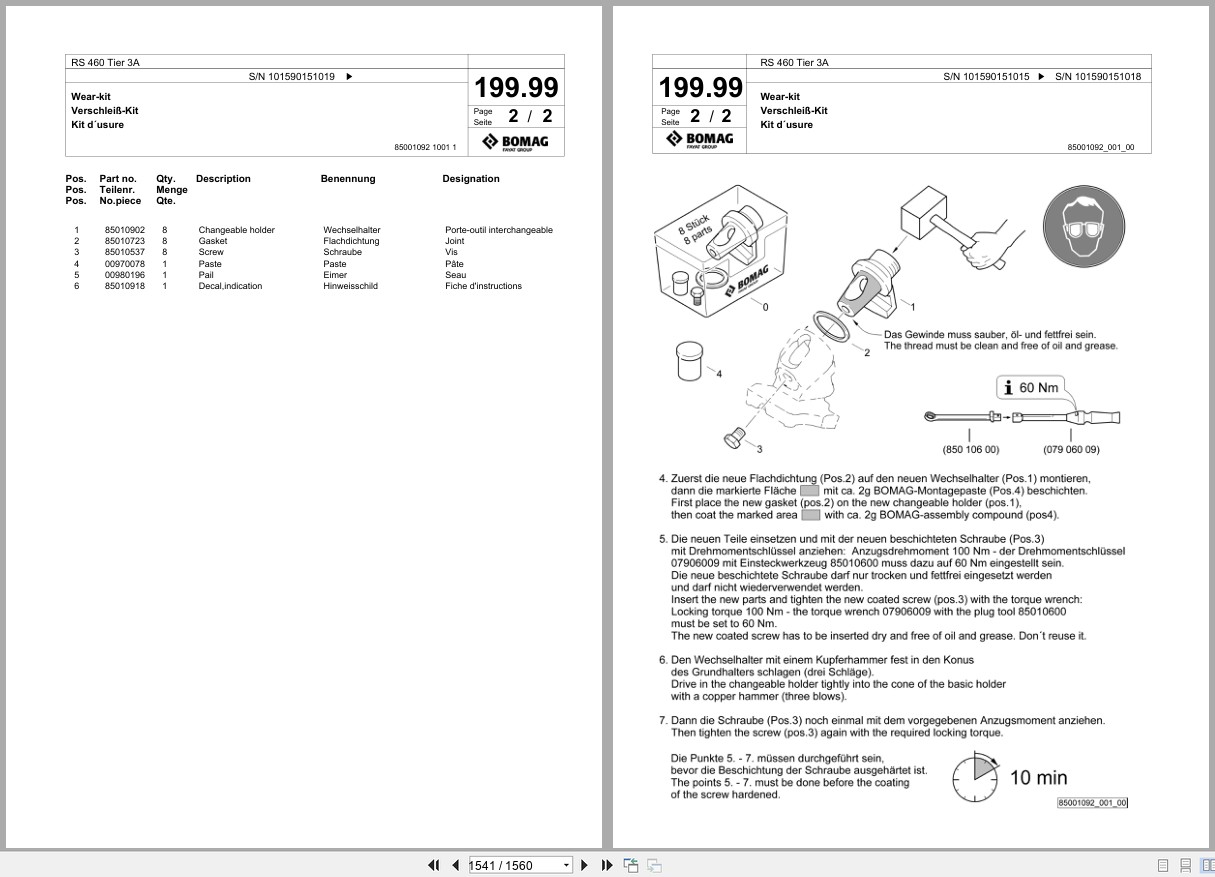 Bomag Soil Stabilizer Asphalt Recycler RS 460 Tier 3A Spare Parts Catalog 2020 2024 EN DE FR (3)