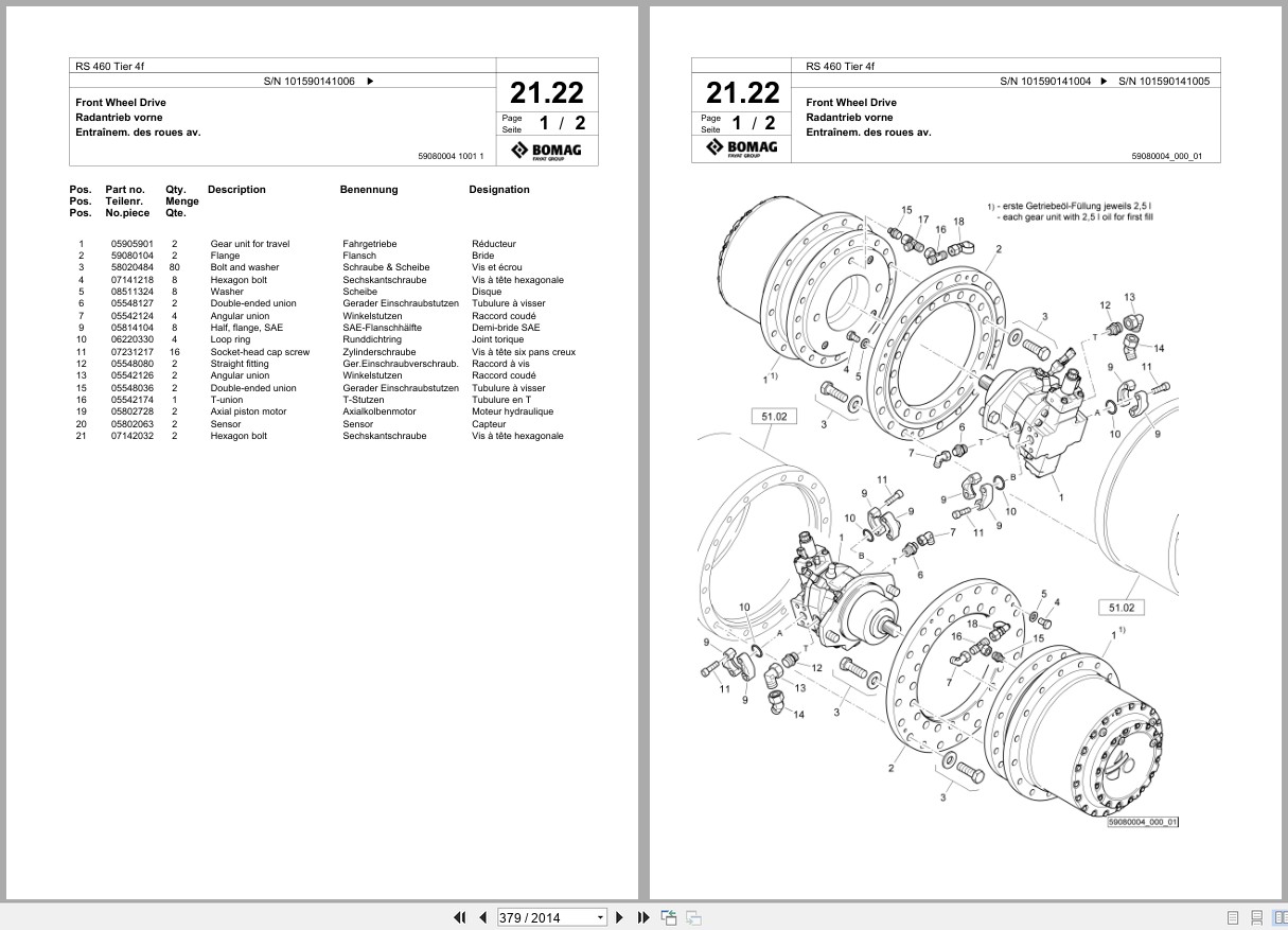Bomag Soil Stabilizer Asphalt Recycler RS 460 Tier 4f Spare Parts Catalog 2015 2017 EN DE FR (3)