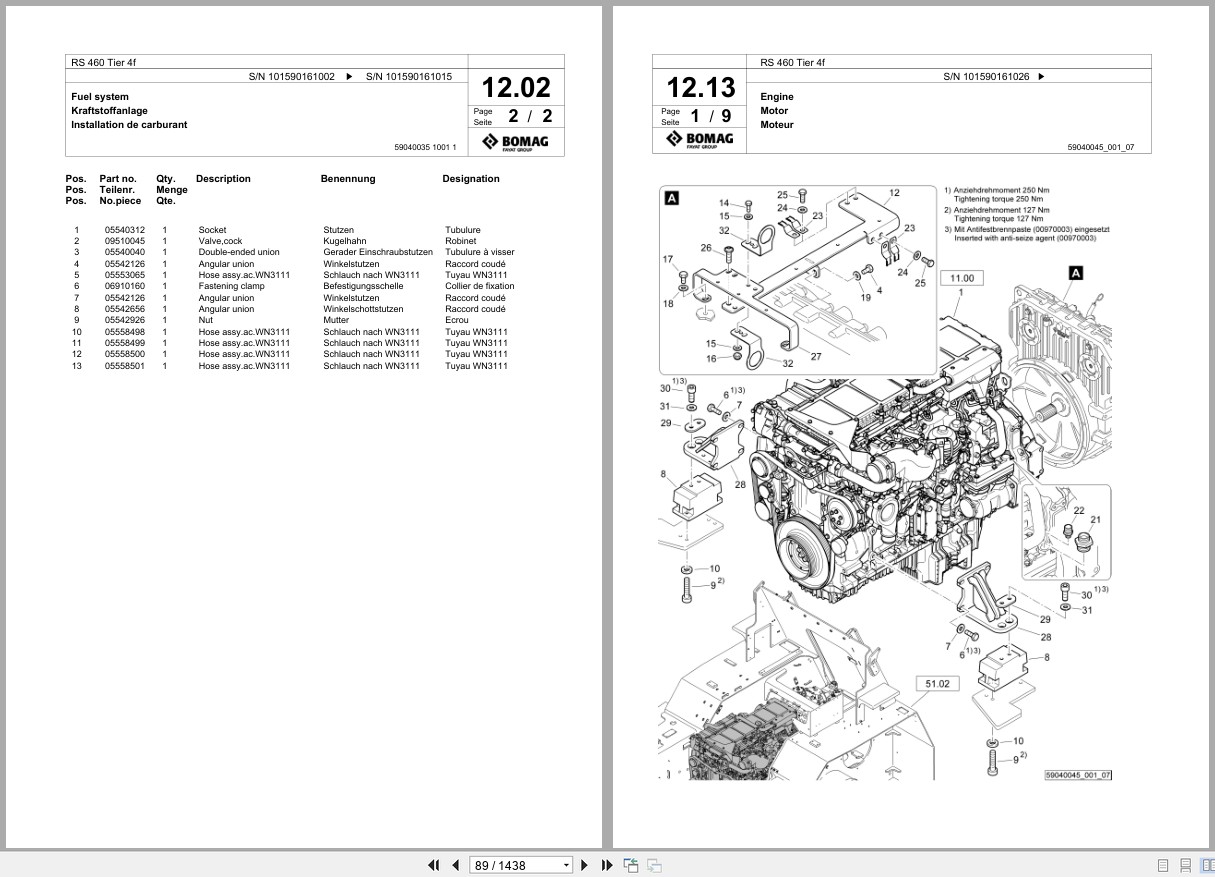 Bomag Soil Stabilizer Asphalt Recycler RS 460 Tier 4f Spare Parts Catalog 2017 2020 EN DE FR (2)