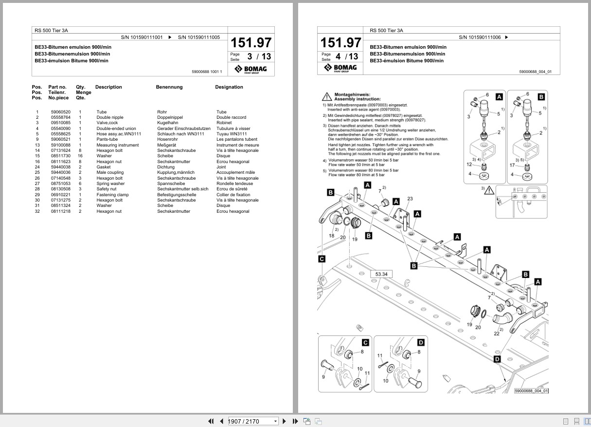 Bomag Soil Stabilizer Asphalt Recycler RS 500 Tier 3A Spare Parts Catalog 2015 2020 EN DE FR (2)