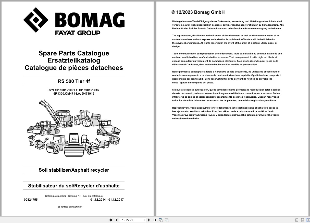 Bomag Soil Stabilizer Asphalt Recycler RS 500 Tier 4f Spare Parts Catalog 2014 2017 EN DE FR (1)