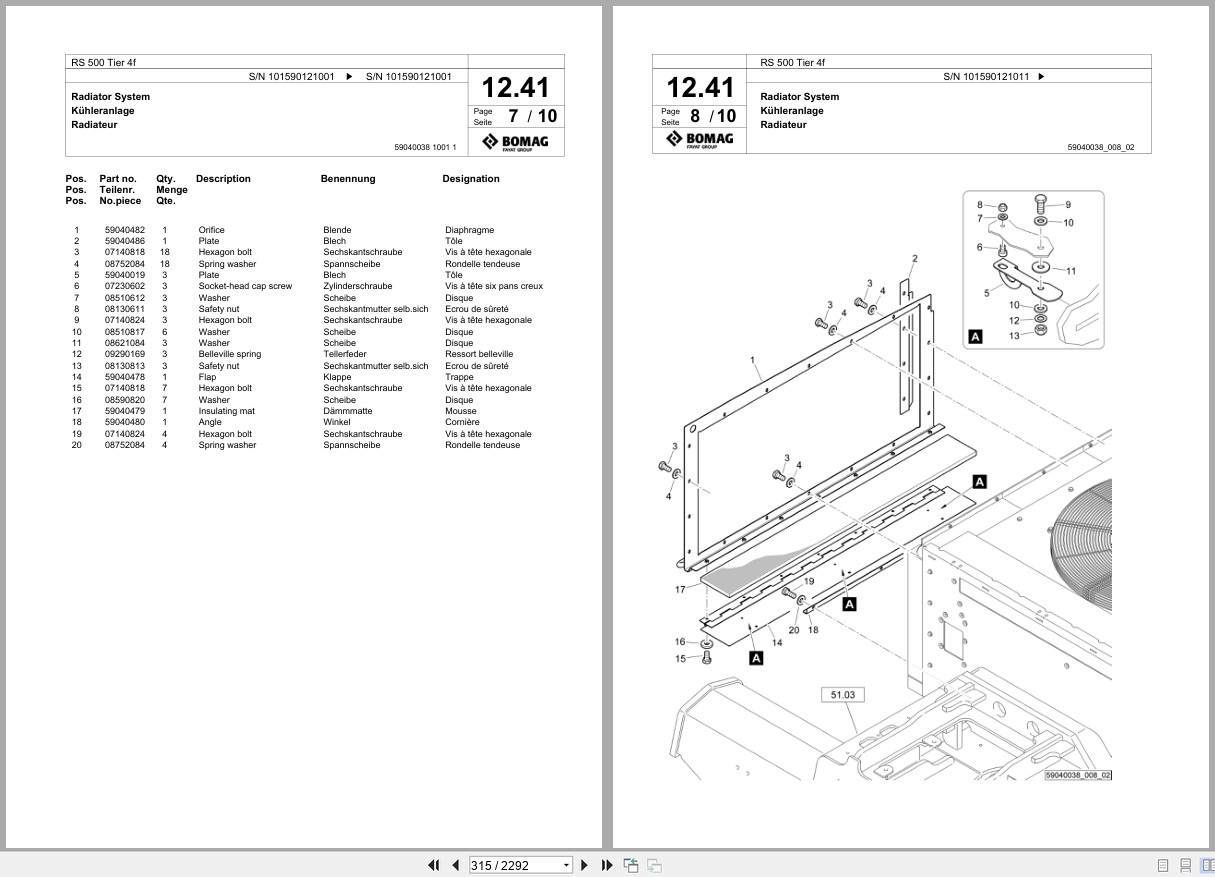 Bomag Soil Stabilizer Asphalt Recycler RS 500 Tier 4f Spare Parts Catalog 2014 2017 EN DE FR (2)