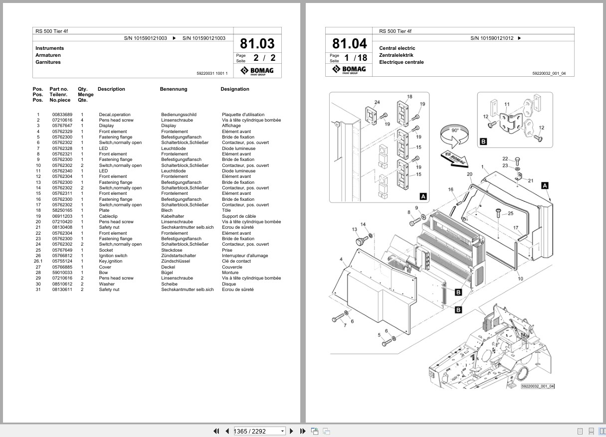 Bomag Soil Stabilizer Asphalt Recycler RS 500 Tier 4f Spare Parts Catalog 2014 2017 EN DE FR (3)