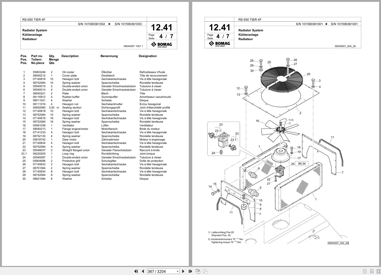 Bomag Soil Stabilizer Asphalt Recycler RS 650 TIER 4F Spare Parts Catalog 2017 2022 EN DE FR (3)