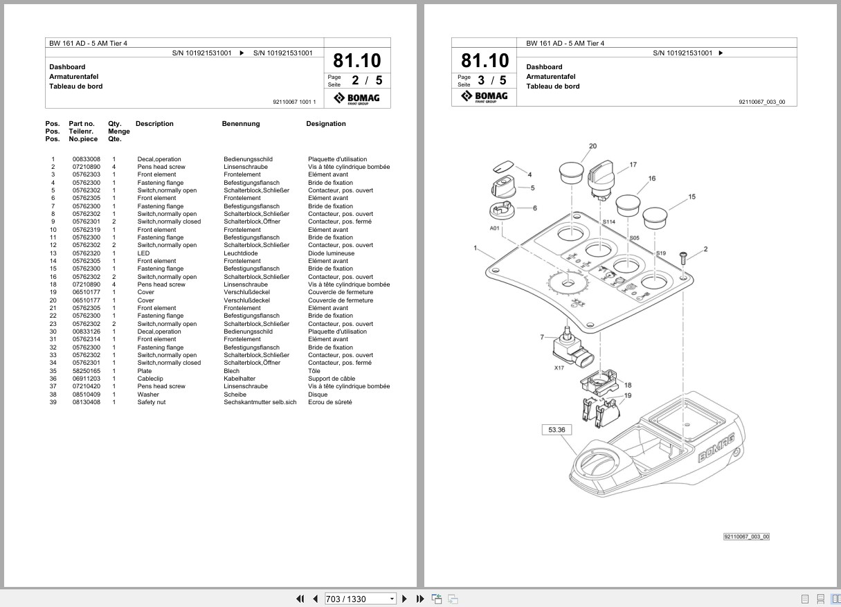 Bomag Tandem Vibratory Roller BW 161 AD 5 AM Tier 4 Spare Parts Catalog 2015 2019 EN DE FR (2)