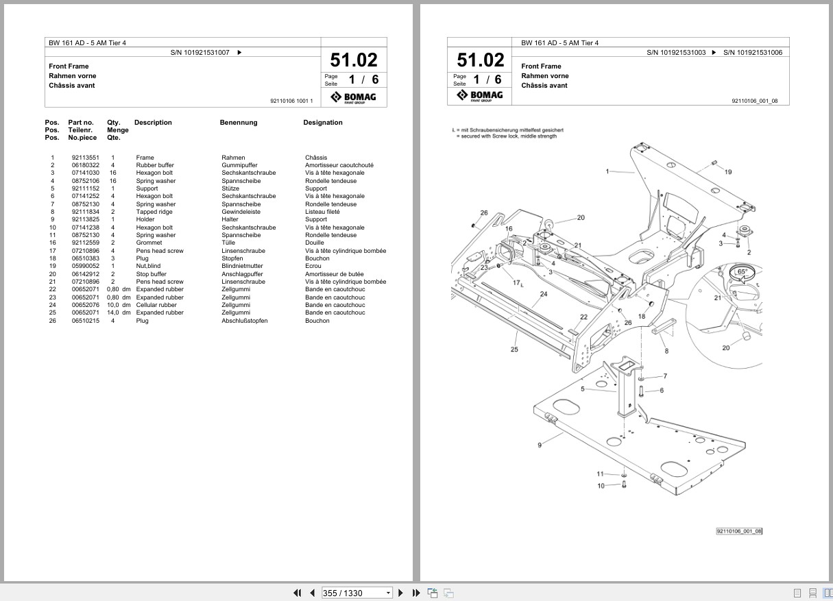 Bomag Tandem Vibratory Roller BW 161 AD 5 AM Tier 4 Spare Parts Catalog 2015 2019 EN DE FR (3)