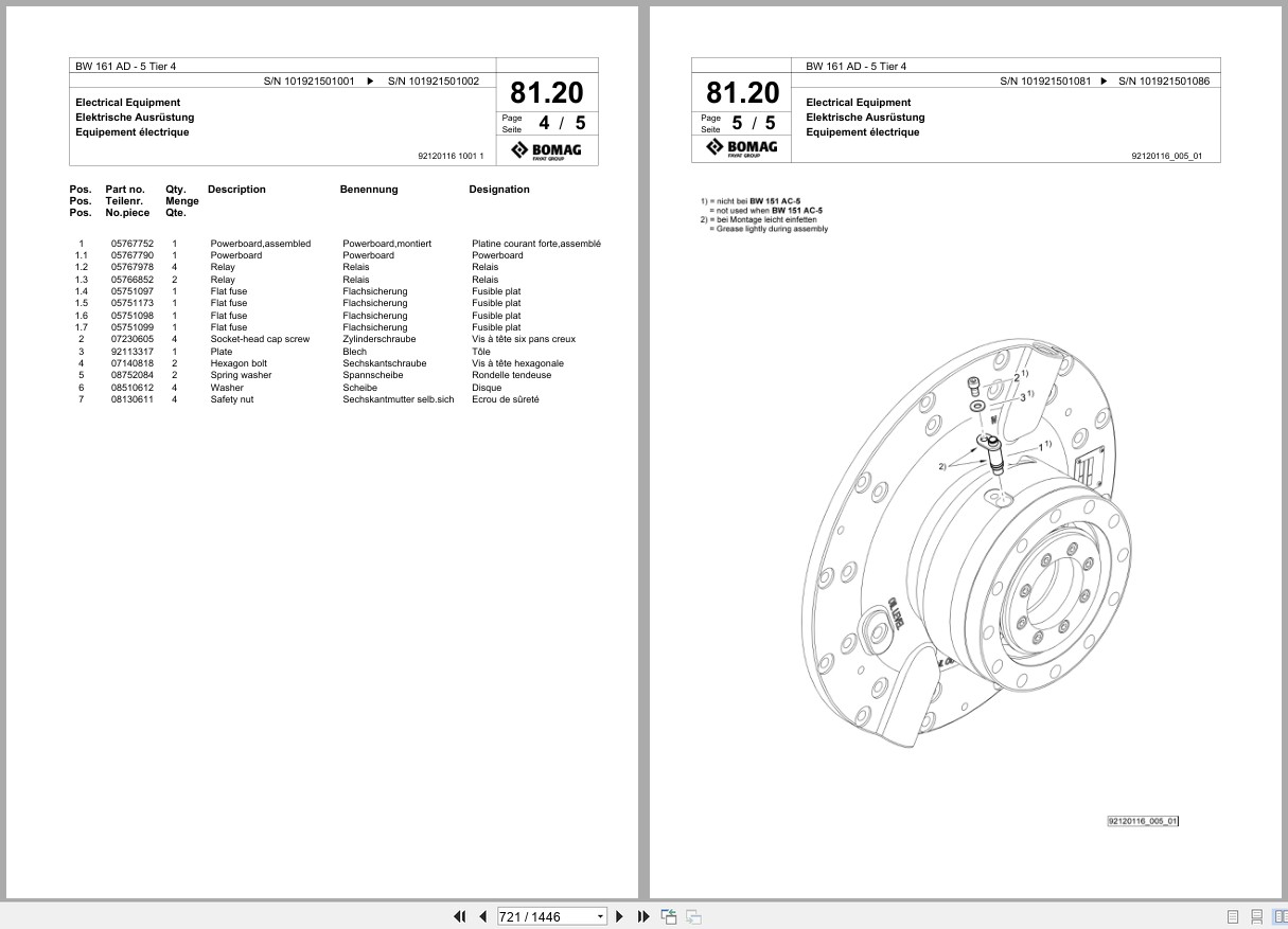 Bomag Tandem Vibratory Roller BW 161 AD 5 Tier 4 Spare Parts Catalog 2015 2020 EN DE FR (2)
