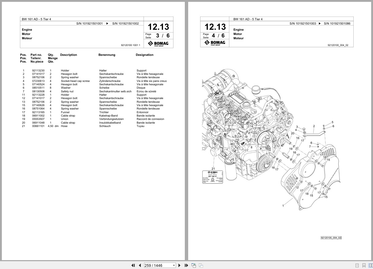 Bomag Tandem Vibratory Roller BW 161 AD 5 Tier 4 Spare Parts Catalog 2015 2020 EN DE FR (3)