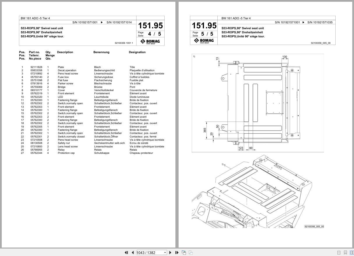 Bomag Tandem Vibratory Roller BW 161 ADO 5 Tier 4 Spare Parts Catalog 2015 2020 EN DE FR (2)