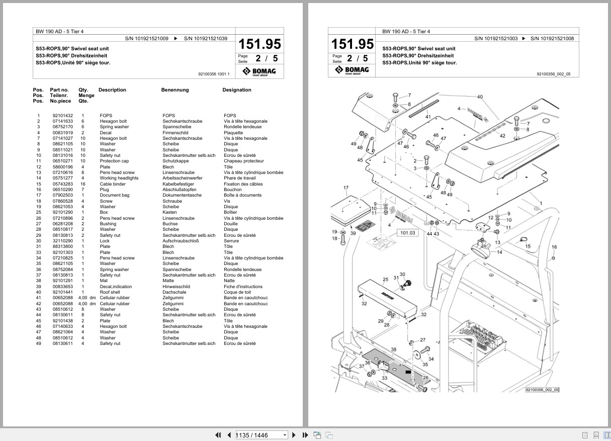 Bomag Tandem Vibratory Roller BW 190 AD 5 Tier 4 Spare Parts Catalog 2015 2020 EN DE FR (2)