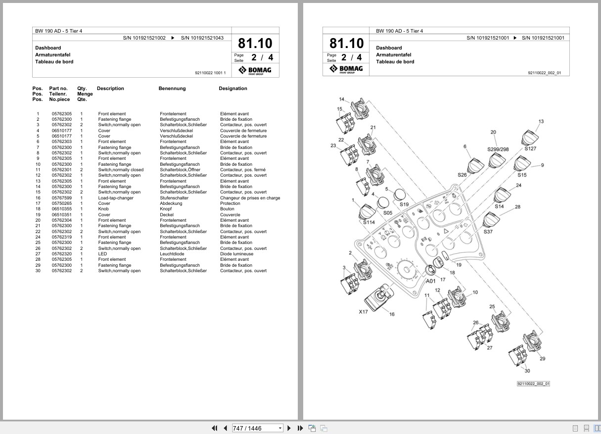 Bomag Tandem Vibratory Roller BW 190 AD 5 Tier 4 Spare Parts Catalog 2015 2020 EN DE FR (3)