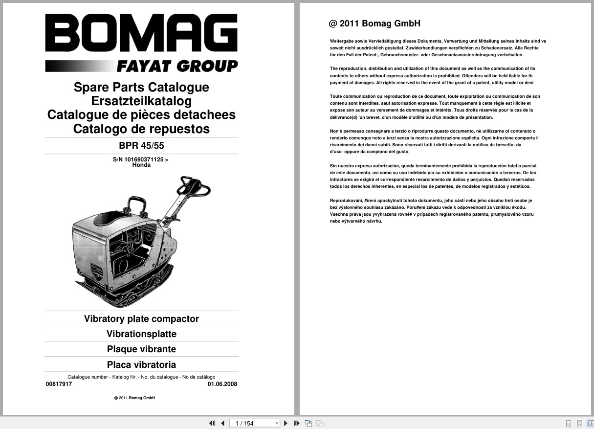 Bomag Vibratory Plate Compactor BPR 45 55 Spare Parts Catalog 2008 EN DE FR (1)