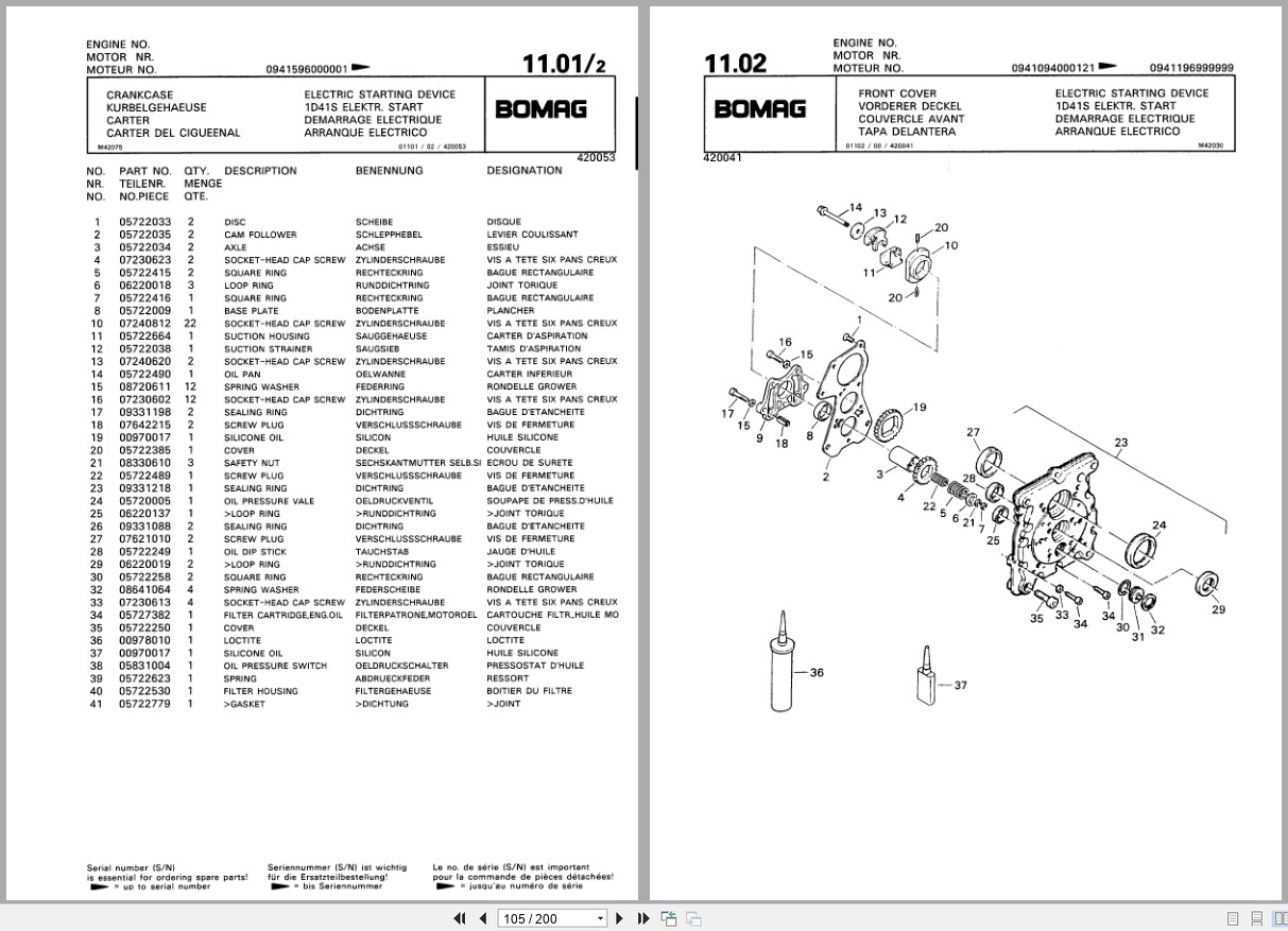 Bomag Vibratory Plate Compactor BPR 50 52 D 2 BPR 55 52 D 2 BPR 60 52 D 2 Spare Parts Catalog 2000 EN DE FR (2)