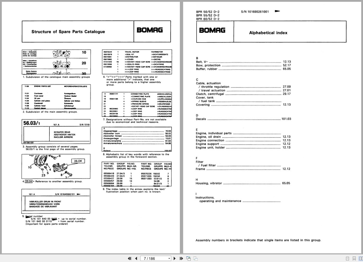 Bomag Vibratory Plate Compactor BPR 50 52 D 2 BPR 55 52 D 2 BPR 60 52 D 2 Spare Parts Catalog 2001 EN DE FR (2)
