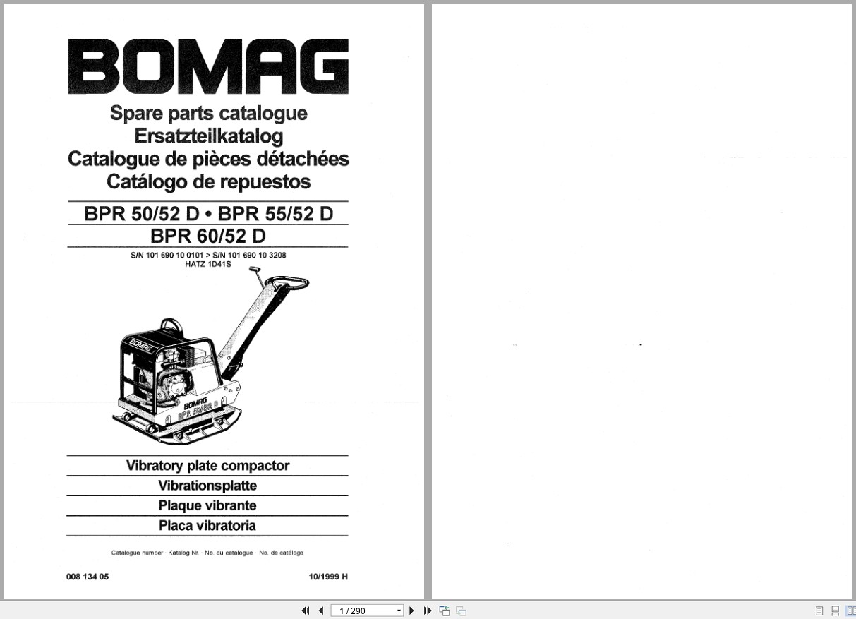 Bomag Vibratory Plate Compactor BPR 50 52 D BPR 55 52 D BPR 60 52 D Spare Parts Catalog 1999 EN DE FR (1)