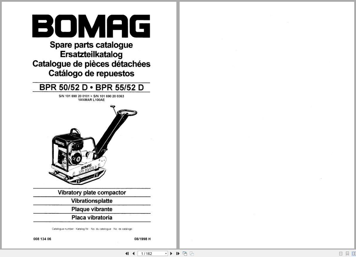Bomag Vibratory Plate Compactor BPR 50 52 D BPR 55 52 D Spare Parts Catalog 1998 EN DE FR (1)