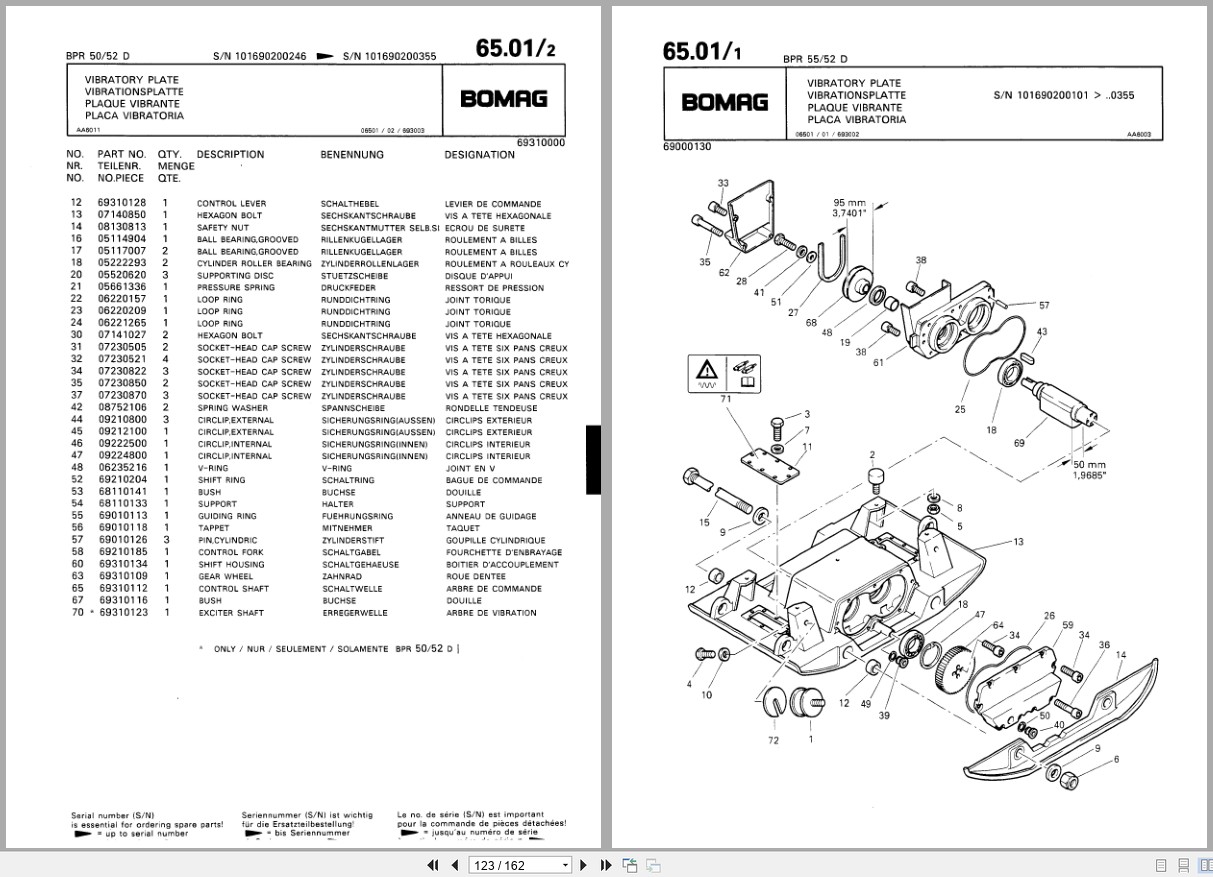 Bomag Vibratory Plate Compactor BPR 50 52 D BPR 55 52 D Spare Parts Catalog 1998 EN DE FR (2)