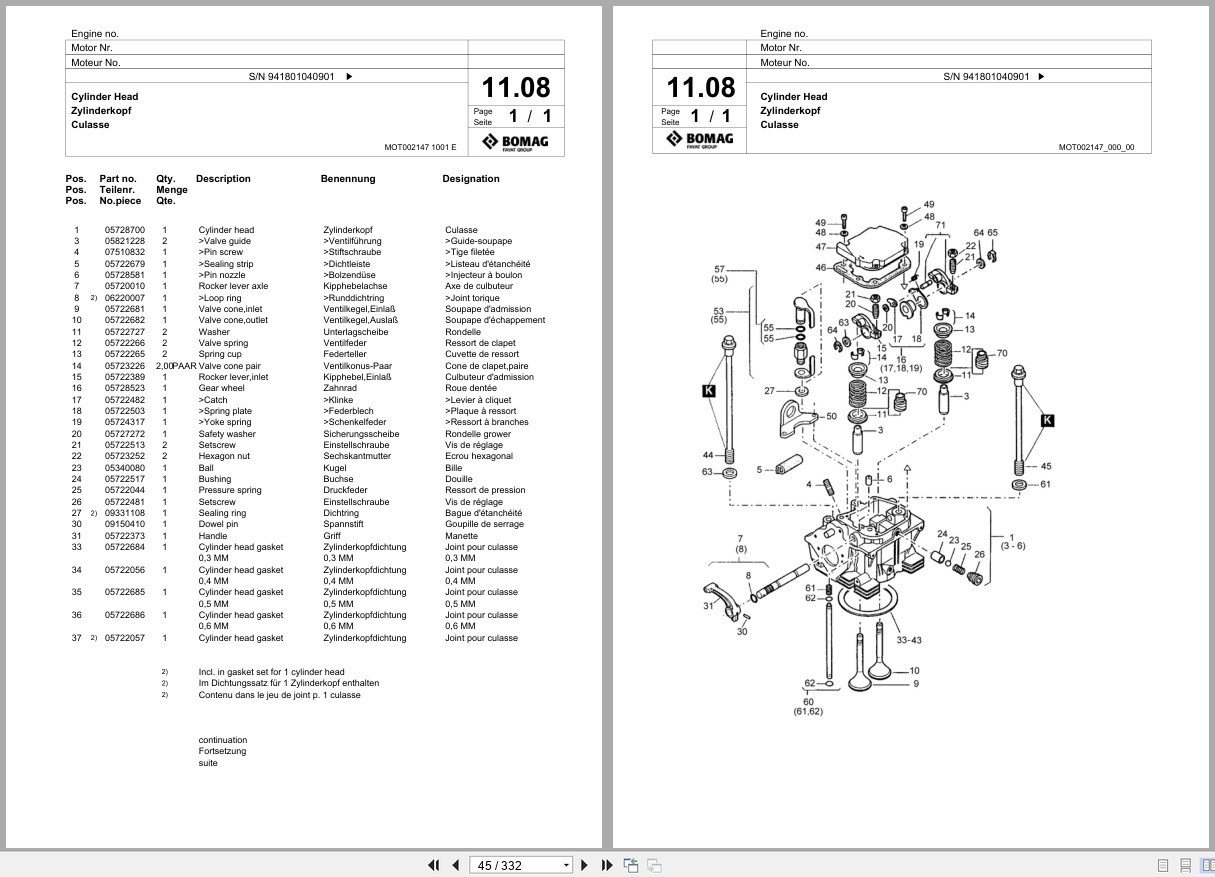 Bomag Vibratory Plate Compactor BPR 50 52D 3 BPR 55 52D 3 Spare Parts Catalog 2001 2004 EN DE FR (3)