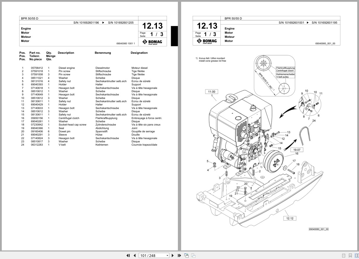 Bomag Vibratory Plate Compactor BPR 50 55 D Spare Parts Catalog 04.2013 12.2014 EN DE FR (3)