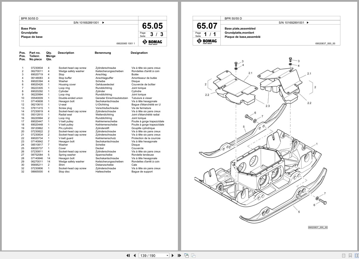 Bomag Vibratory Plate Compactor BPR 50 55 D Spare Parts Catalog 2016 2017 EN DE FR (2)