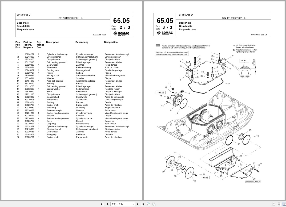 Bomag Vibratory Plate Compactor BPR 50 55 D Spare Parts Catalog 2017 2020 EN DE FR (2)