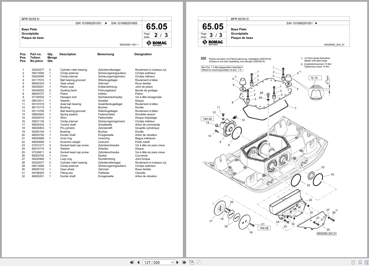 Bomag Vibratory Plate Compactor BPR 50 55 D Spare Parts Catalog 2019 2021 EN DE FR (2)