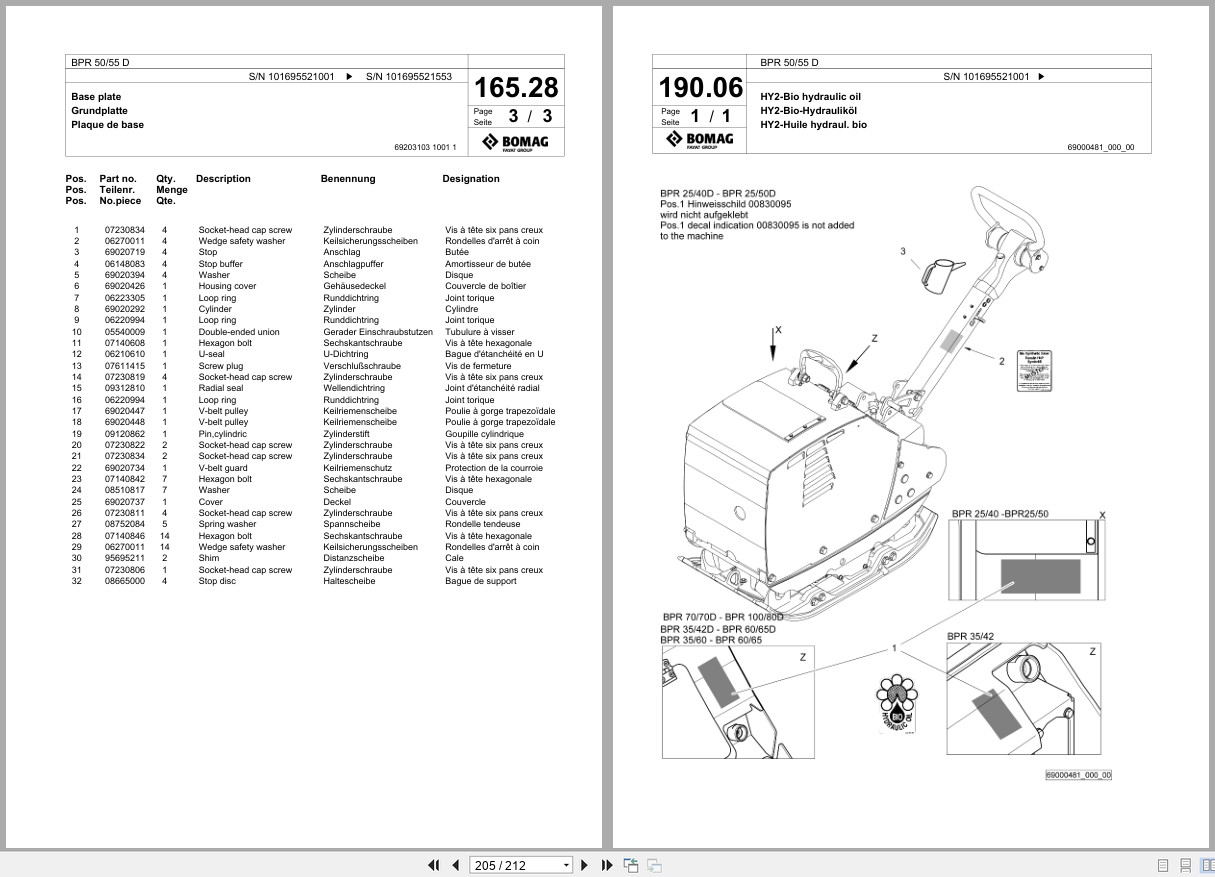 Bomag Vibratory Plate Compactor BPR 50 55 D Spare Parts Catalog 2021 2023 EN DE FR (2)