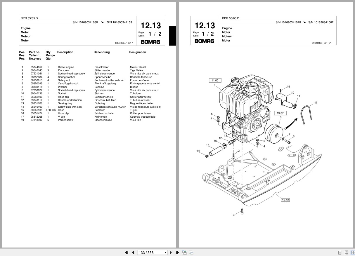 Bomag Vibratory Plate Compactor BPR 55 65 D Spare Parts Catalog 05.2004 07.2005 EN DE FR (3)