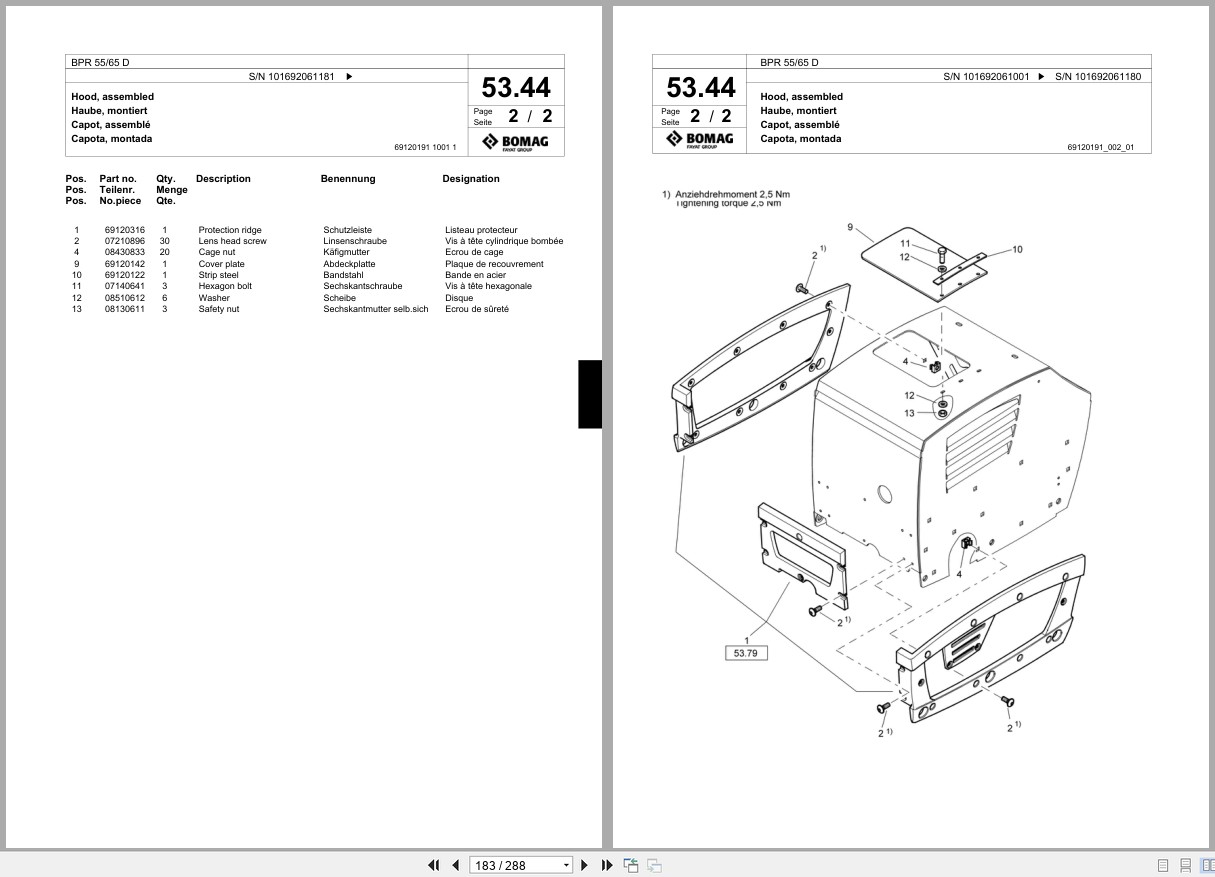 Bomag Vibratory Plate Compactor BPR 55 65 D Spare Parts Catalog 08.2005 02.2007 EN DE FR (3)