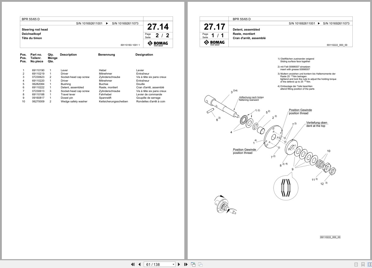 Bomag Vibratory Plate Compactor BPR 55 65 D Spare Parts Catalog 2013 2016 EN DE FR (2)