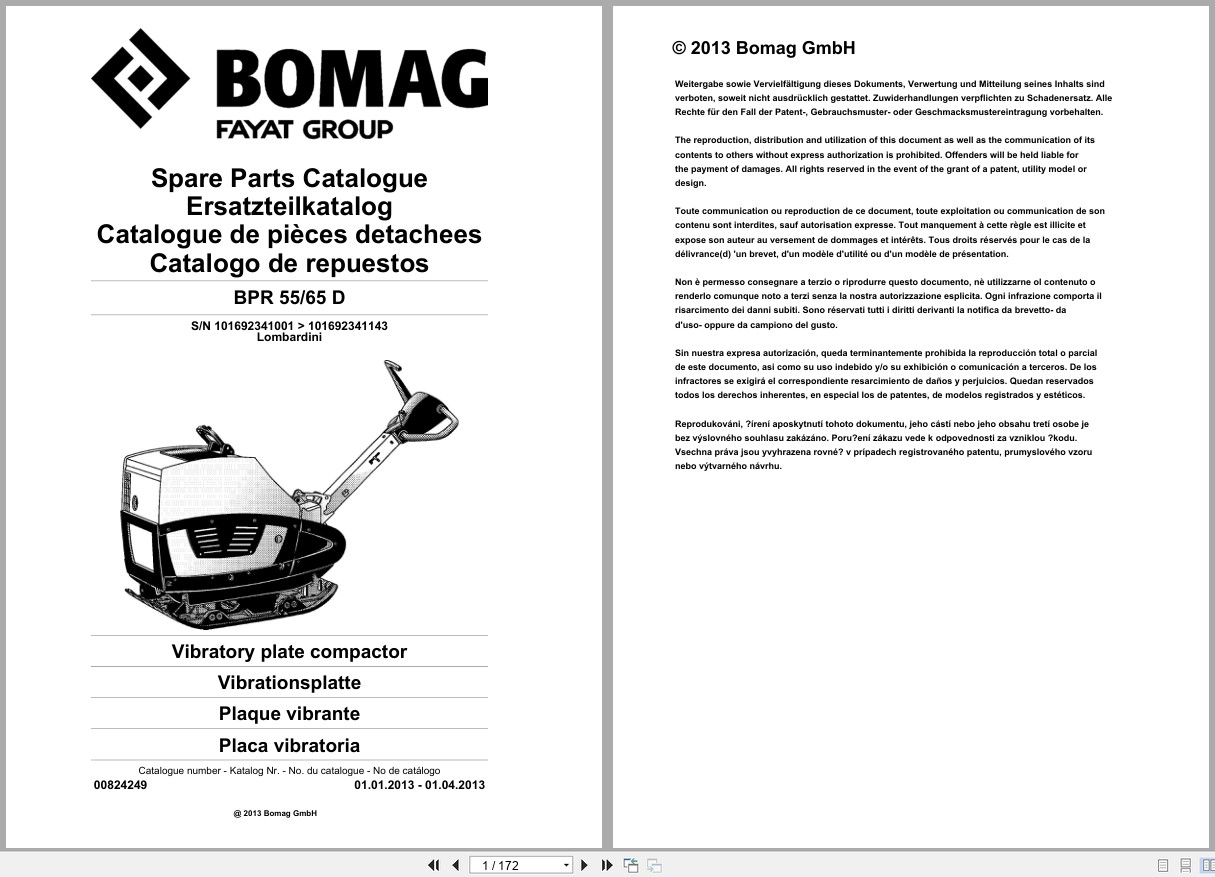 Bomag Vibratory Plate Compactor BPR 55 65 D Spare Parts Catalog 2013 EN DE FR (1)