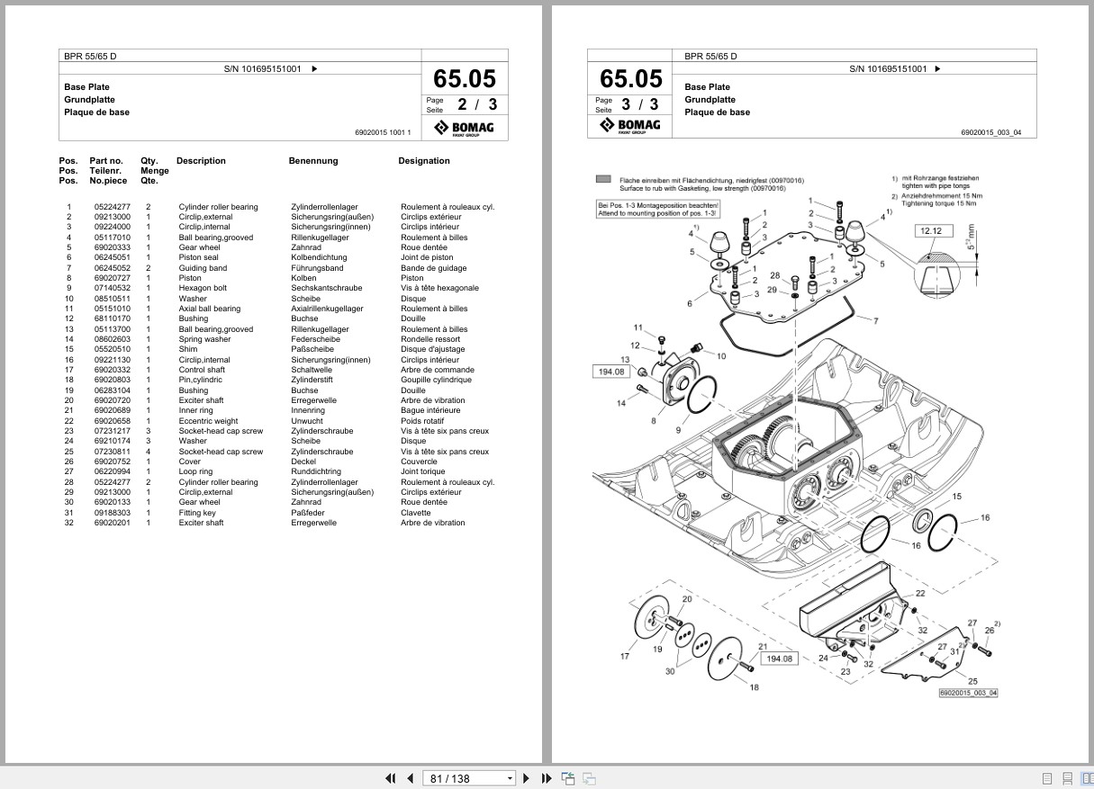 Bomag Vibratory Plate Compactor BPR 55 65 D Spare Parts Catalog 2018 2019 EN DE FR (2)