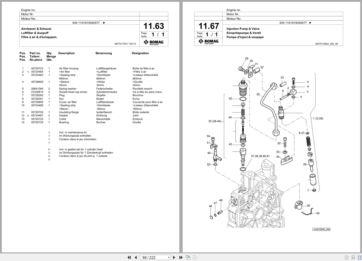 Bomag Vibratory Plate Compactor BPR 60 65 D Spare Parts Catalog 01.2015 09.2016 EN DE FR (2)