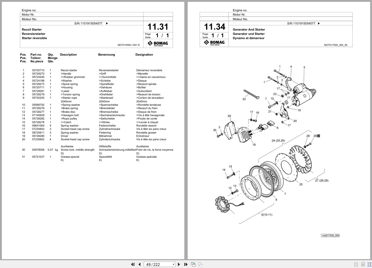 Bomag Vibratory Plate Compactor BPR 60 65 D Spare Parts Catalog 01.2015 09.2016 EN DE FR (3)