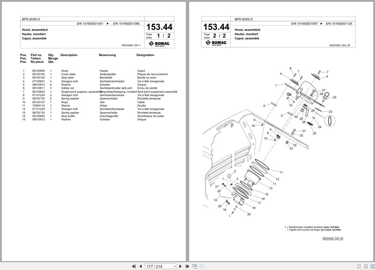Bomag Vibratory Plate Compactor BPR 60 65 D Spare Parts Catalog 02.2015 06.2016 EN DE FR (2)
