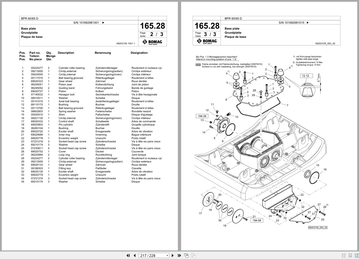 Bomag Vibratory Plate Compactor BPR 60 65 D Spare Parts Catalog 2016 2017 EN DE FR (2)