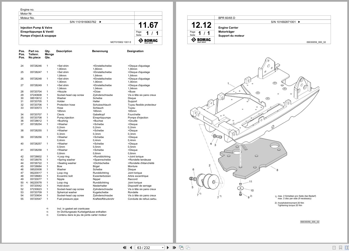 Bomag Vibratory Plate Compactor BPR 60 65 D Spare Parts Catalog 2016 2018 EN DE FR (3)
