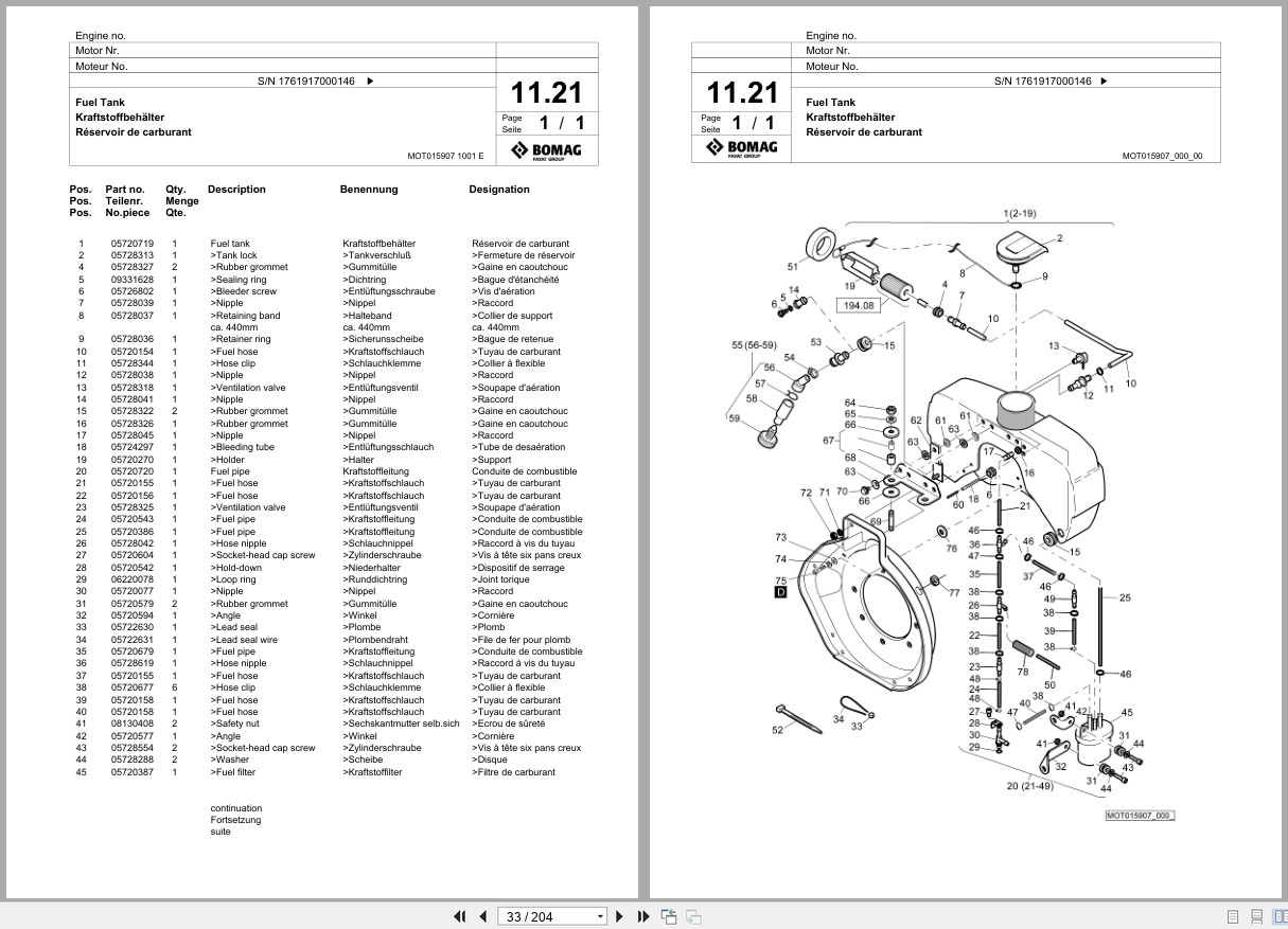 Bomag Vibratory Plate Compactor BPR 60 65 D Spare Parts Catalog 2017 2020 EN DE FR (2)