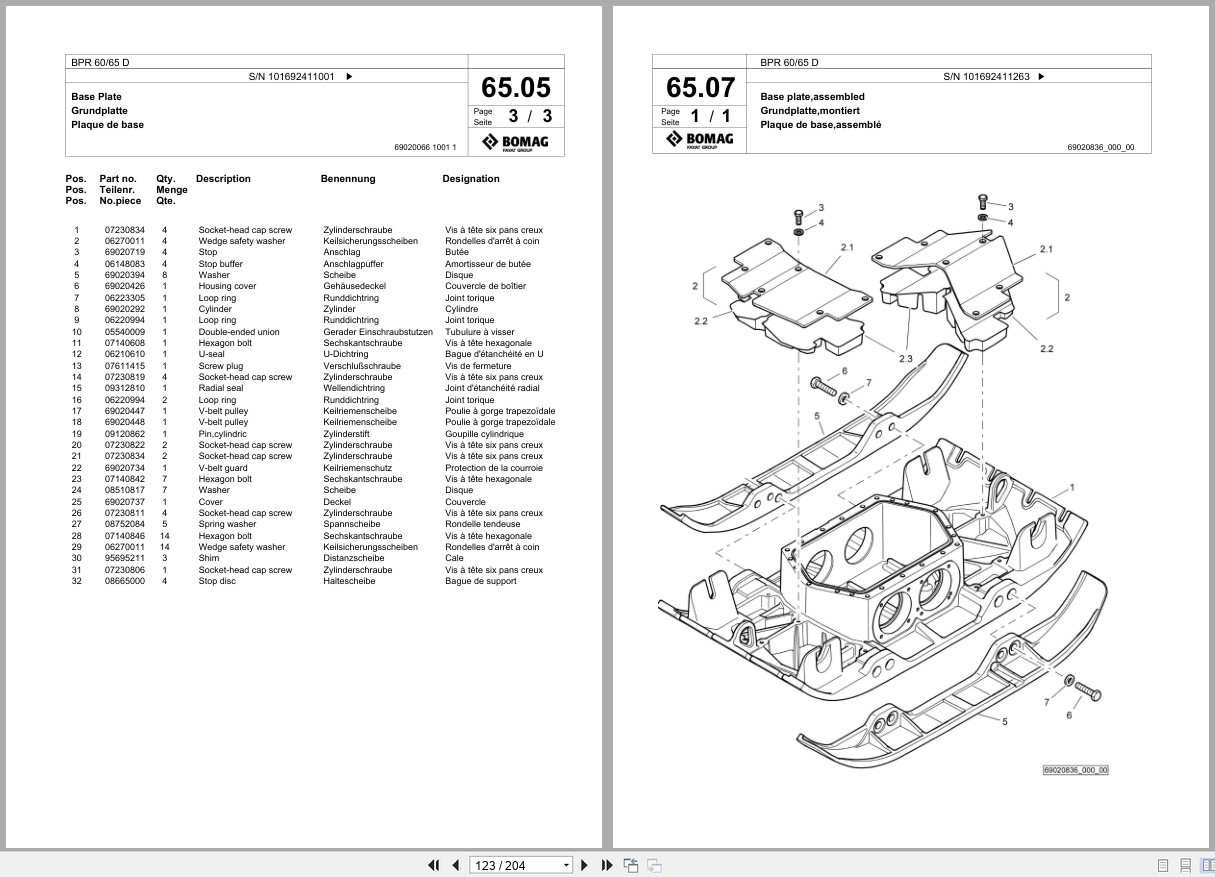 Bomag Vibratory Plate Compactor BPR 60 65 D Spare Parts Catalog 2017 2020 EN DE FR (3)