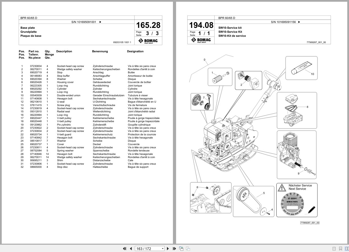 Bomag Vibratory Plate Compactor BPR 60 65 D Spare Parts Catalog 2018 2019 EN DE FR (2)
