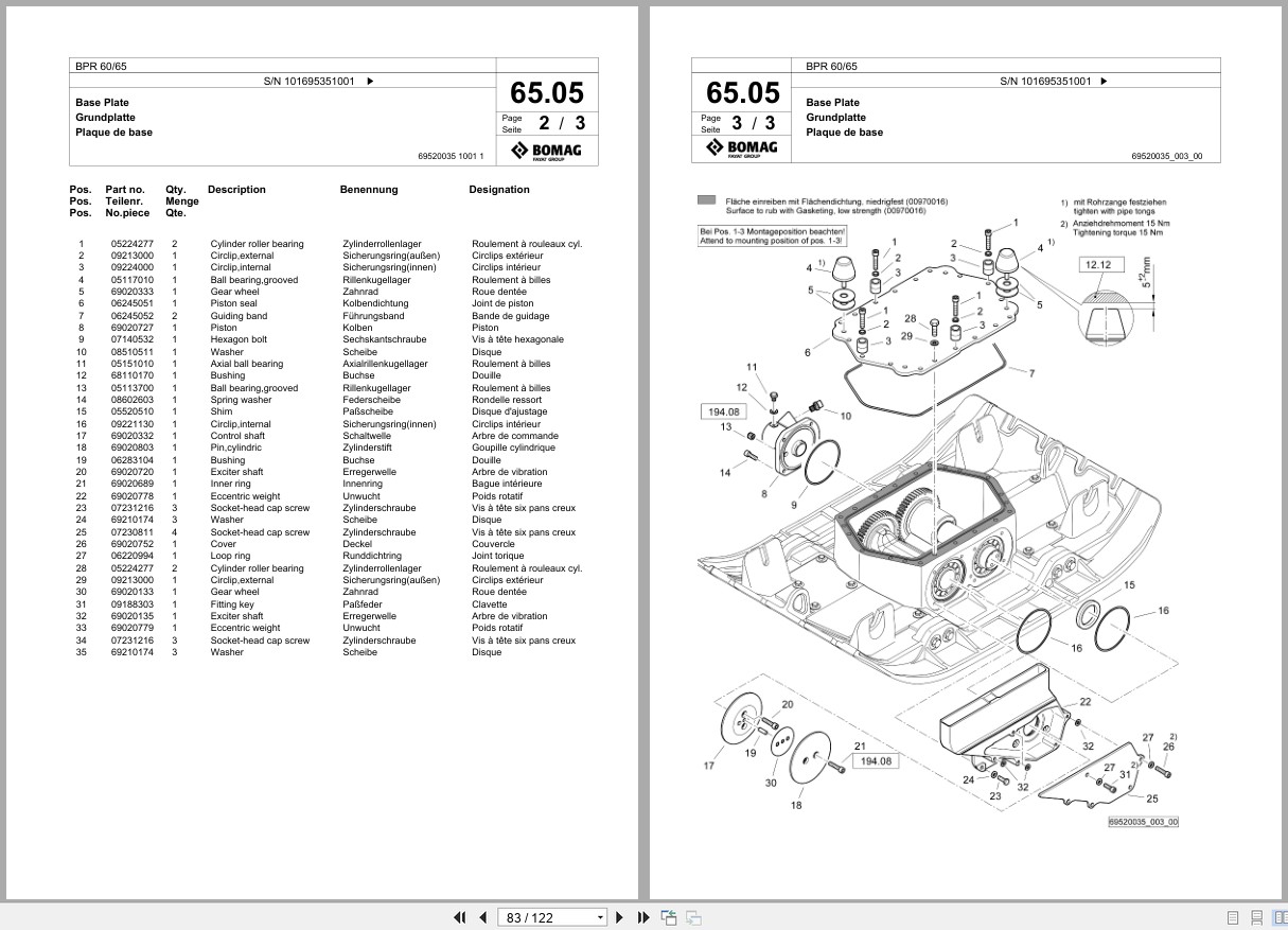 Bomag Vibratory Plate Compactor BPR 60 65 Spare Parts Catalog 2019 EN DE FR (3)