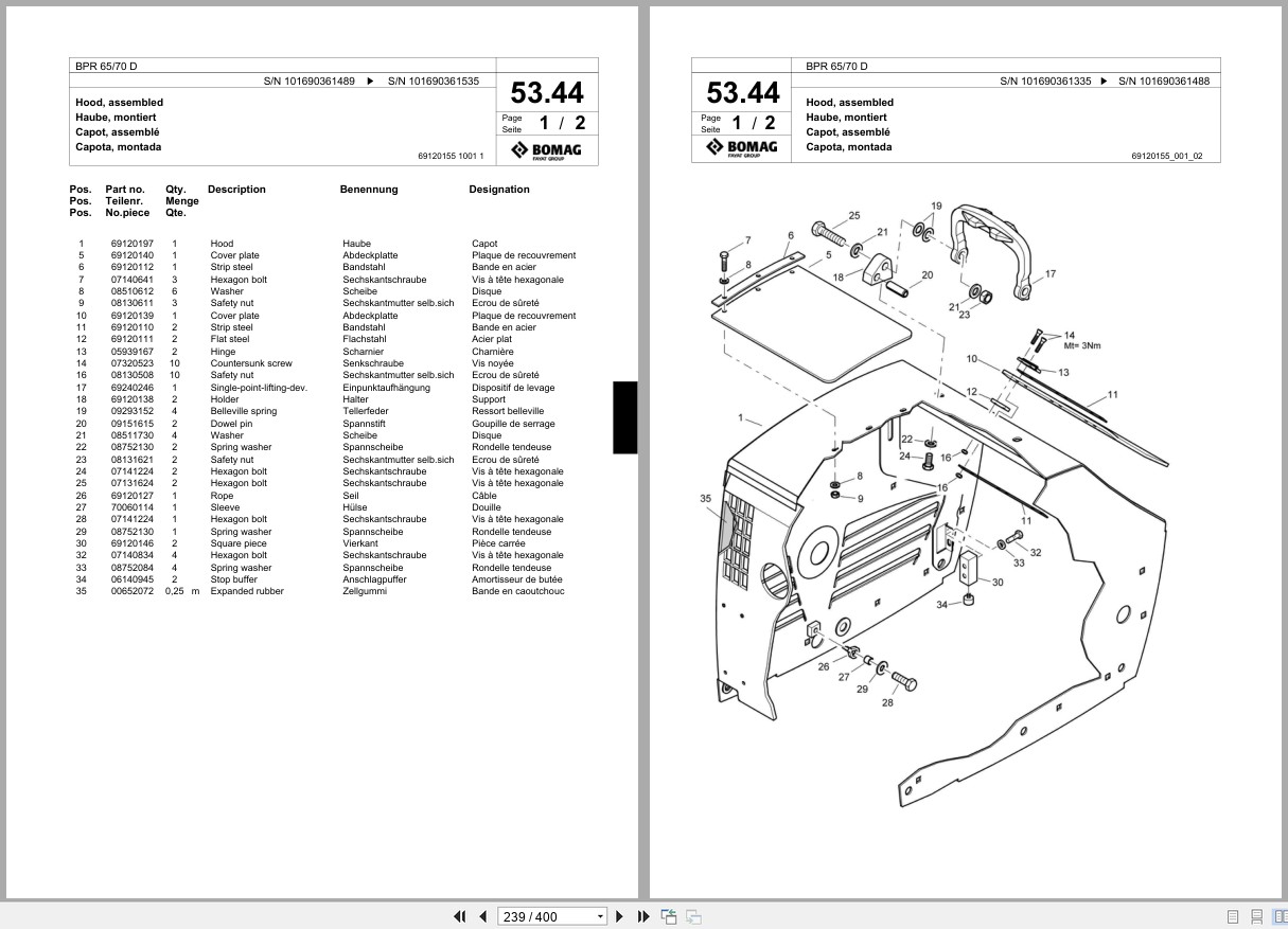 Bomag Vibratory Plate Compactor BPR 65 70 D Spare Parts Catalog 2003 2006 EN DE FR (2)